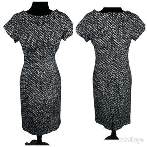 Talbots twill black white short sleeve sheath midi dress size 8